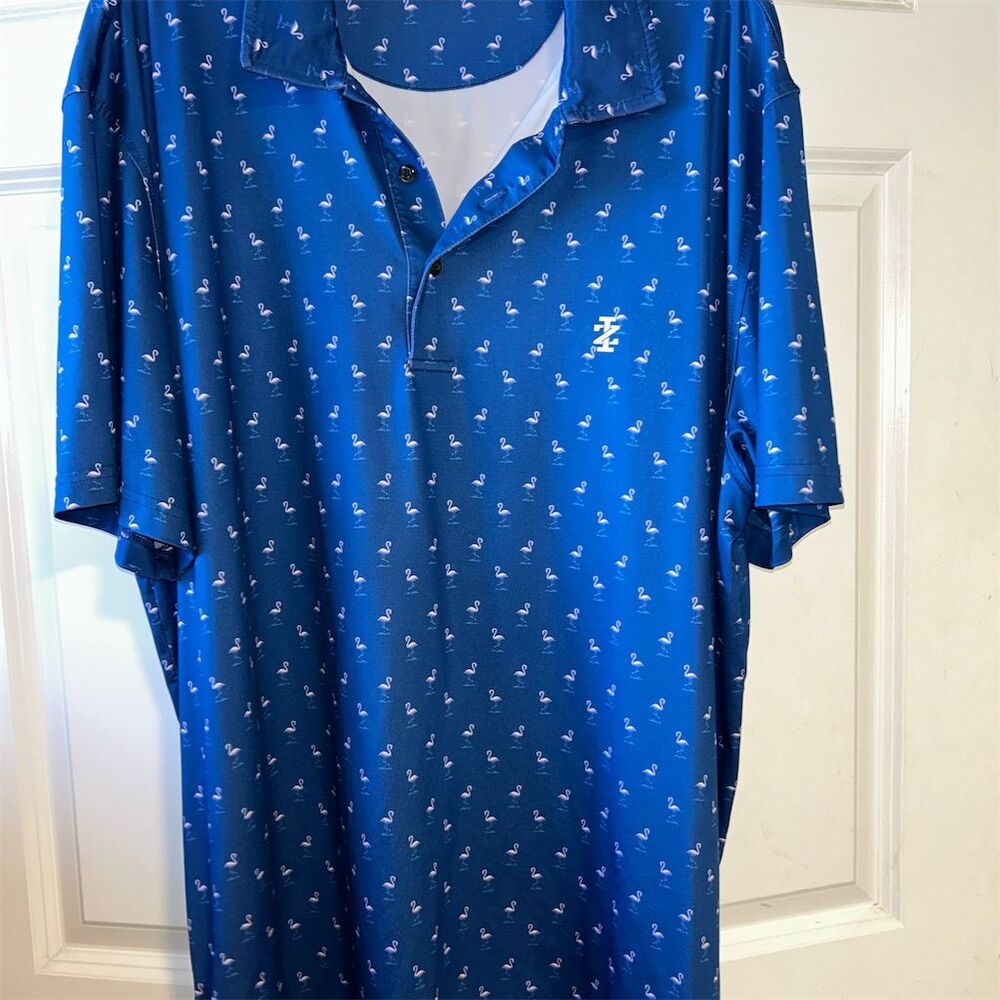 Izod Golf Men's XL Blue Flamingo Print Polo Shirt Short Sleeve